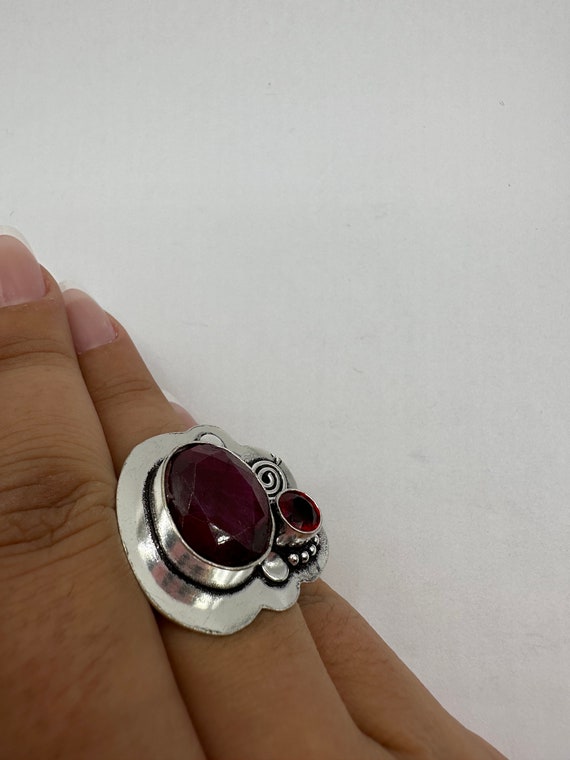 Vintage Handmade Raw Pink Ruby Silver Gothic Ring - image 2