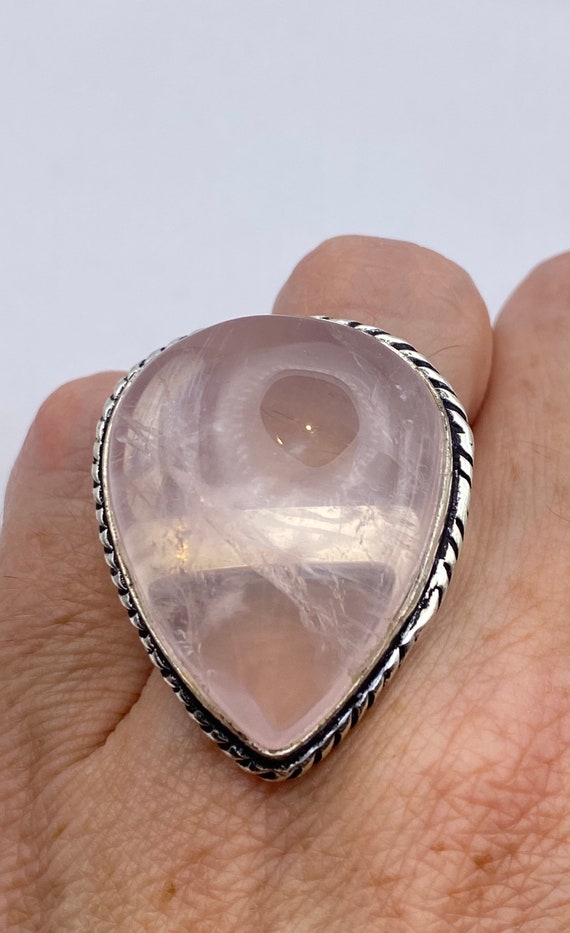 Vintage Pink Rose Quartz Silver Ring - image 1