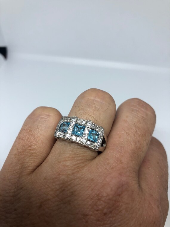 Vintage Genuine Blue Topaz 925 Sterling Silver Rh… - image 4