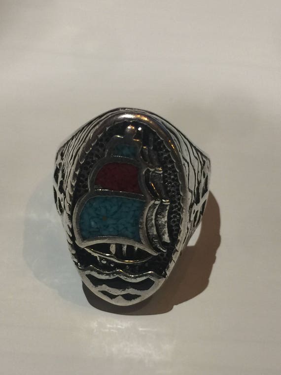 Vintage Southwestern Genuine Turquoise  Inlay Sai… - image 3