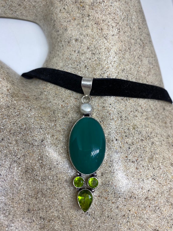 Handmade Vintage Green Chysopraise Crystal Choker… - image 9