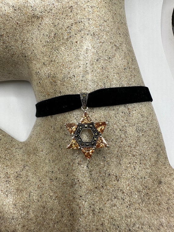 Vintage Marcasite Star of David Choker 925 Sterli… - image 1