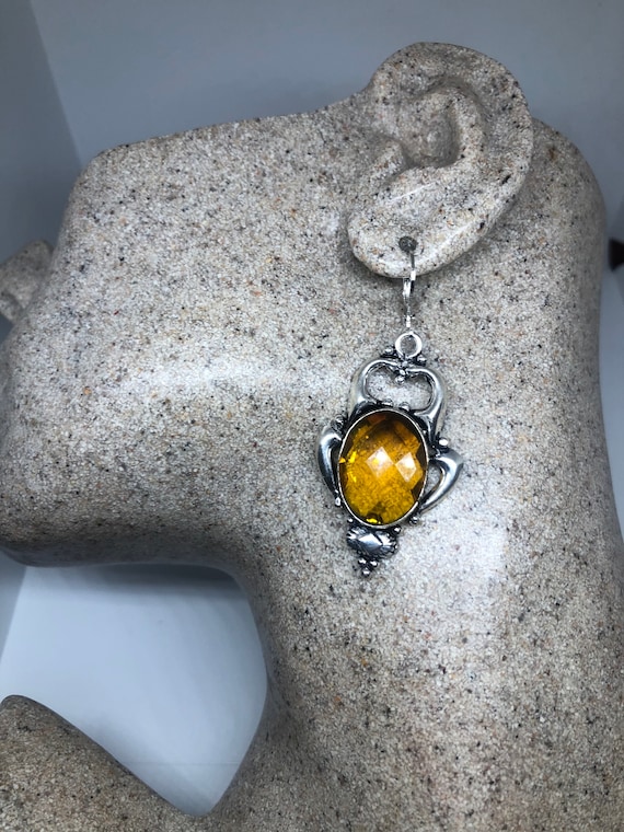 Vintage Yellow Glass 925 Sterling Silver Leverback - image 3