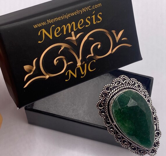 Vintage Green Raw Emerald Silver Bronze Statement… - image 4