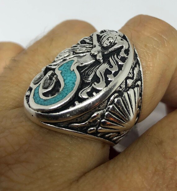 Vintage Southwestern  Turquoise Mermaid Ring - image 6