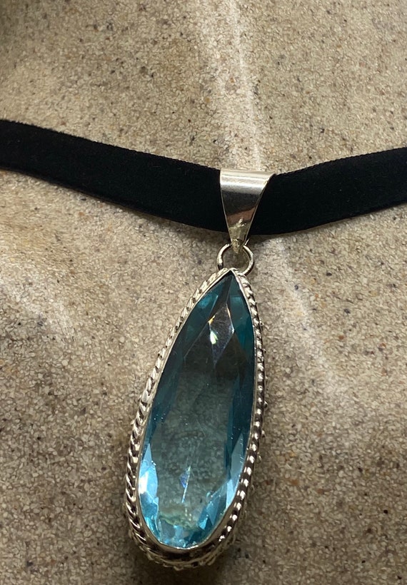 Antique Aqua Blue Volcanic Glass Choker Necklace