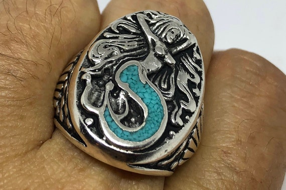 Vintage Southwestern  Turquoise Mermaid Ring - image 4