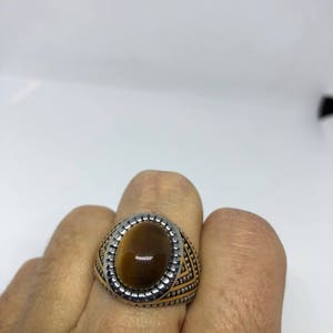 Vintage Gothic Stainless Steel Genuine Tigers Eye Ring