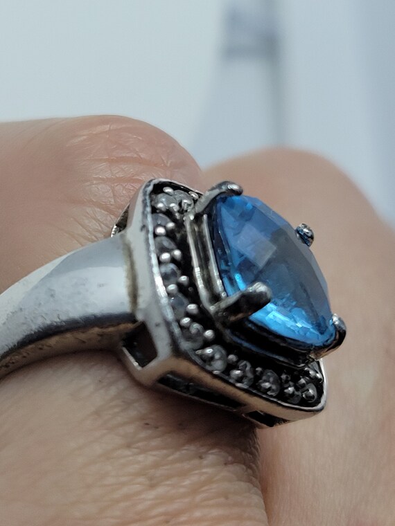 Vintage Blue Topaz and White Sapphire Ring in 925… - image 3