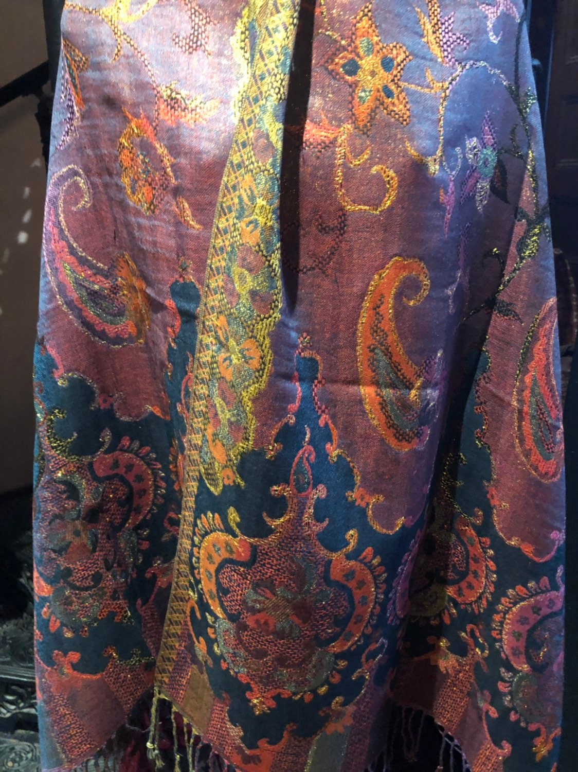 Golden Vintage Blue Purple Metallic Gold Paisley Brocade | Etsy