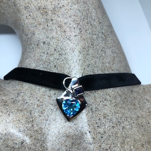 Vintage Genuine Blue Topaz 925 Sterling Silver Deco Choker Necklace Pendant
