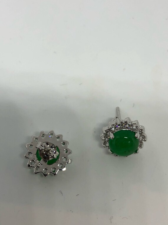 Vintage Green Jade Earrings Stud Button - image 2