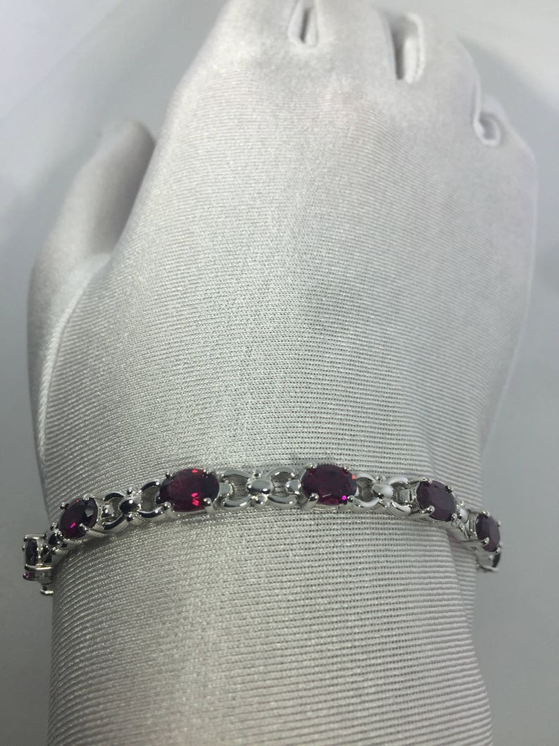 Vintage Bohemian Red Garnet Bracelet 925 Sterling Silver