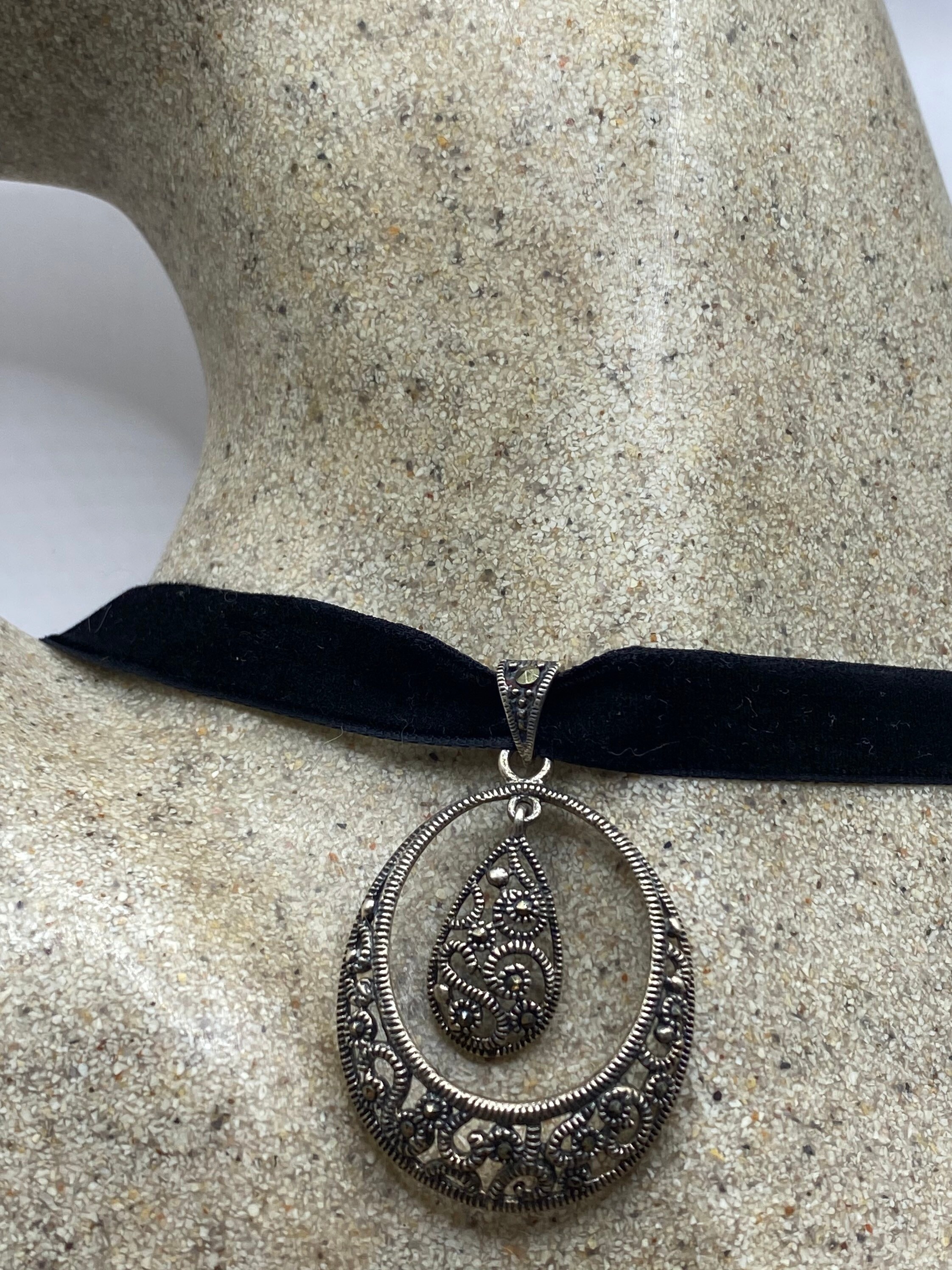 Collier Ras Du Cou Vintage En Argent Sterling 925 - Bijou Ancien Avec Marquisettes, Occasion