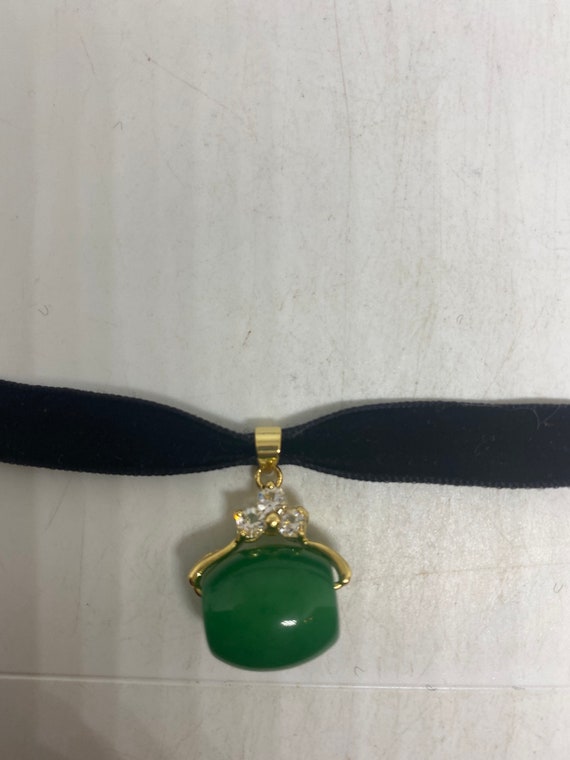 Vintage Green Jade Choker Golden Finish Necklace … - image 4