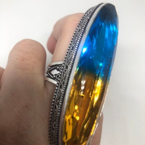 Vintage Blue Yellow Vintage Art Glass Long Knuckle Ring
