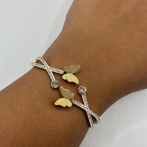 Vintage Butterfly Bangle Bracelet 9k Gold filled Crystal