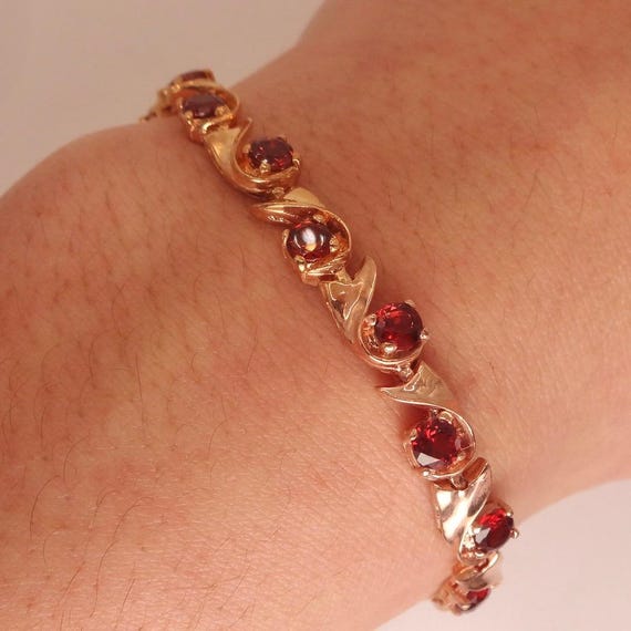 Bohemian Red Garnet Bracelet Rose Golden 925 Ster… - image 5