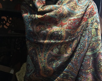 Vintage zwart rood Paisley brokaat Pashmina sjaal wrap sjaal