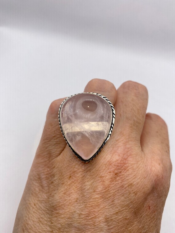 Vintage Pink Rose Quartz Silver Ring - image 8