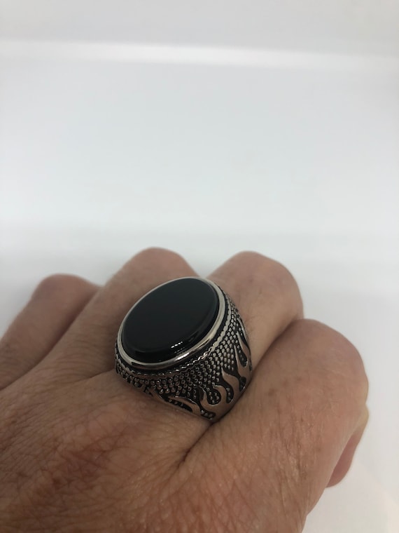 Vintage Gothic Black Onyx Stainless Steel Flame Me