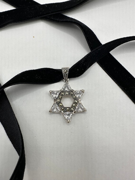 Vintage Marcasite Star of David Choker 925 Sterli… - image 3