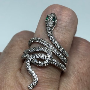 Vintage  Bronze Silver Crystal Snake Ring