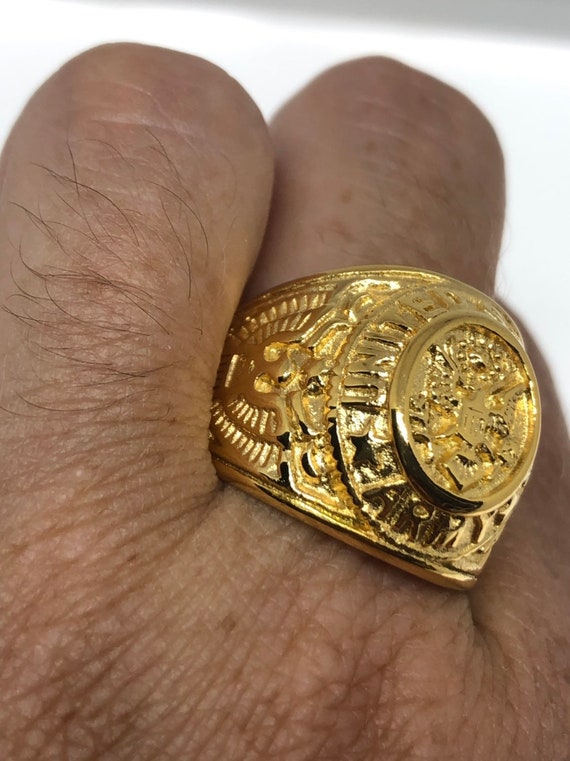 Vintage Mens Golden US Army Military Ring - image 5