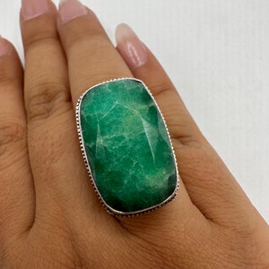 Vintage Green Raw Emerald Silver Bronze Statement Boho Ring