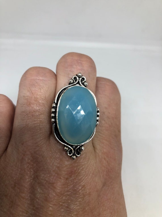 Vintage Blue Chalcedony Ring Statement Cocktail S… - image 2