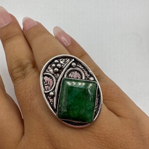Vintage Green Raw Emerald White Bronze Statement Ring