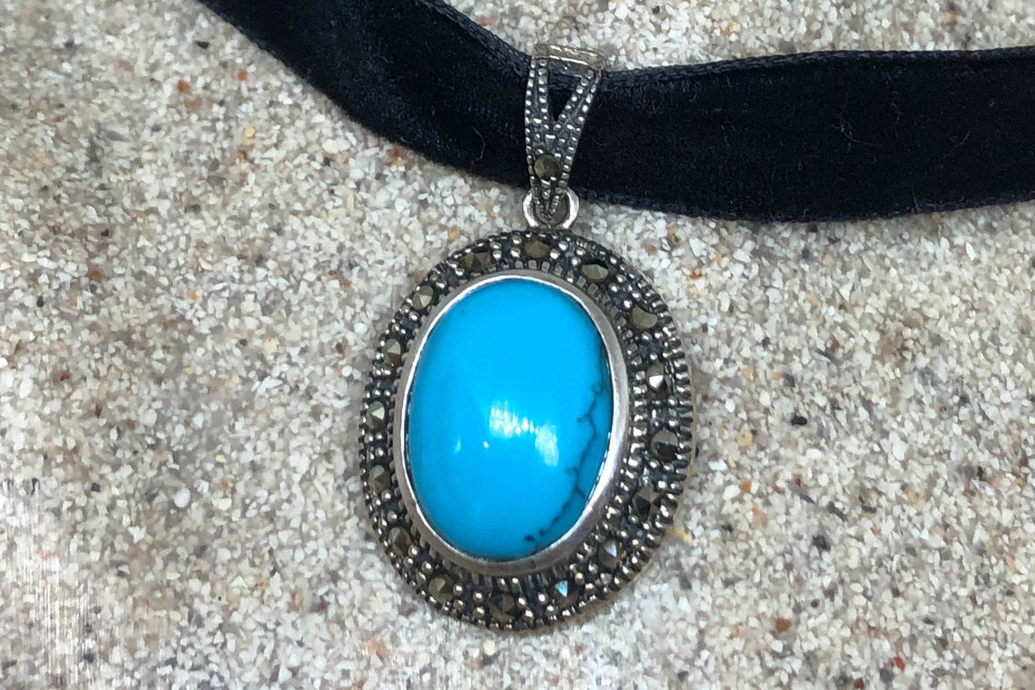 Vintage 925 Sterling Silver Persian Blue Turquoise Marcasite Etsy