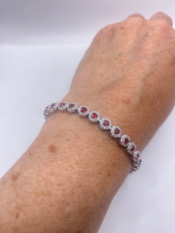 Vintage Bohemian Red Garnet Bracelet 925 Sterling 