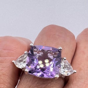 Vintage Purple Genuine Amethyst Setting 925 Sterling Silver Promise Ring