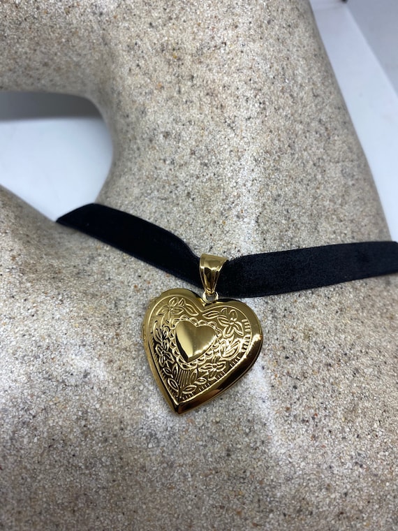 Buy Vintage Heart Locket Choker Golden Stainless Steel Deco Etched