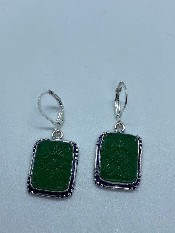 Antique Vintage Green Chrysoprase Silver Dangle E… - image 7