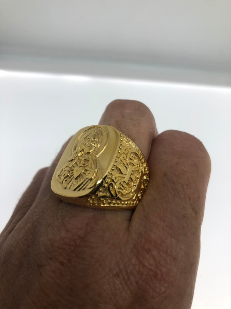 Vintage Mens Golden Jesus Ring - Etsy