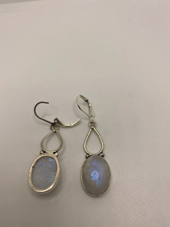Vintage Rainbow Moonstone Silver Dangle Earrings - image 6