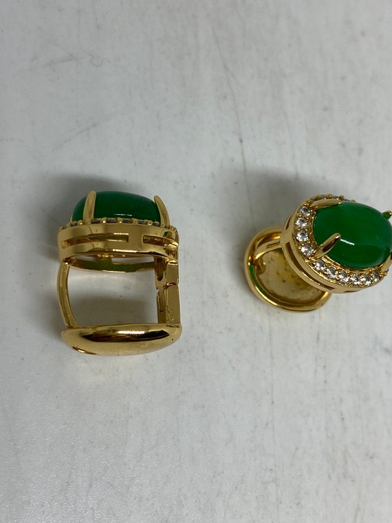Vintage Fun Green Jade Gemstone Gold Rhodium Bron… - image 3