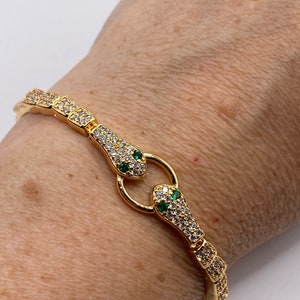 Vintage Snake Bracelet Gold filled Red Ruby Crystal Eyes