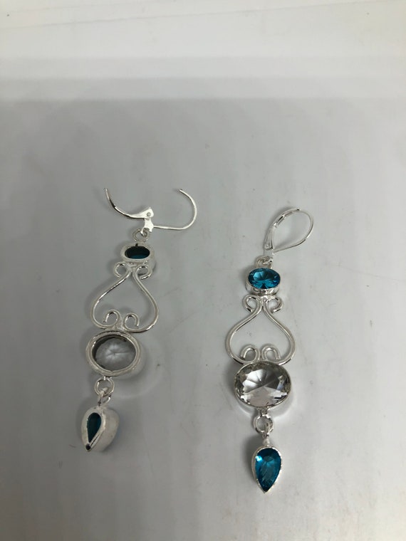Vintage Silver Earrings | Blue and White Topaz Ge… - image 3