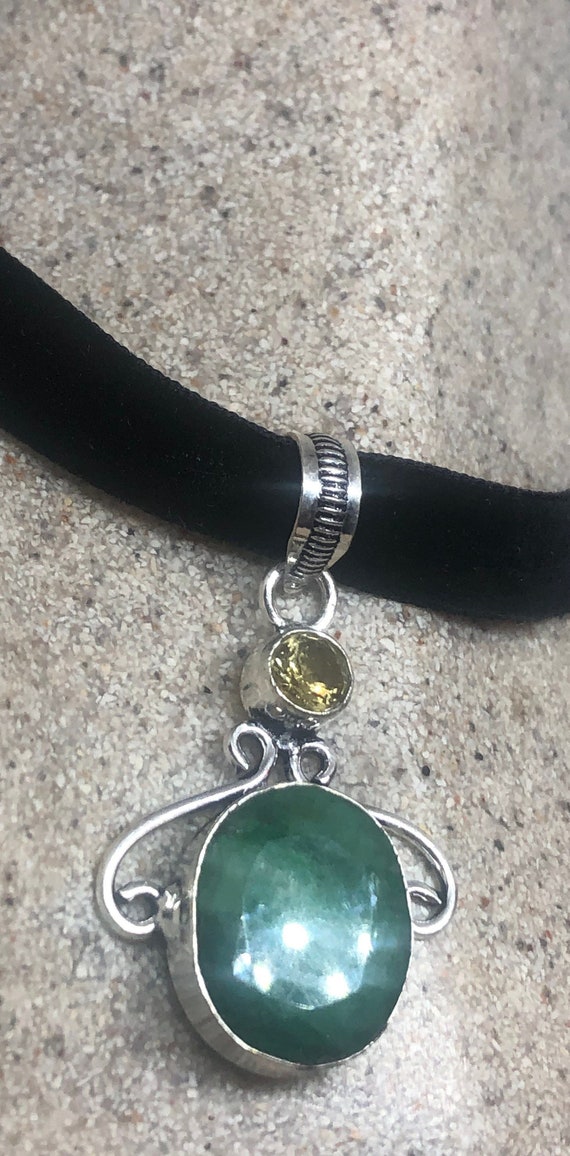 Vintage Green Raw Emerald Crystal Choker Pendant - image 2