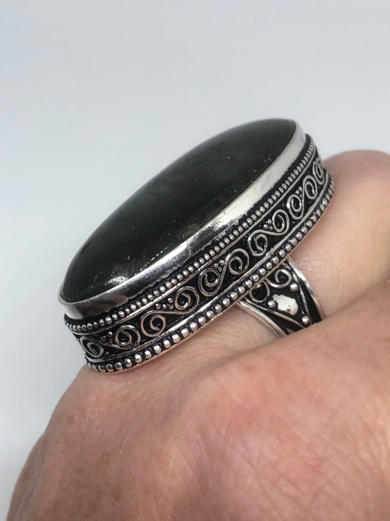 Vintage Large Labradorite Rainbow Moonstone stone silver ring