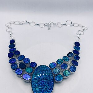 Vintage Opal Glas Choker Silber Kragen Bib Halskette