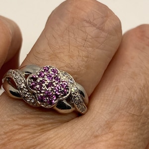 Vintage Handmade Pink Toumaline and White Sapphire 925 Sterling Silver gothic Ring