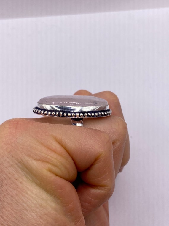 Vintage Rose Quartz Ring 925 Sterling Silver - image 7