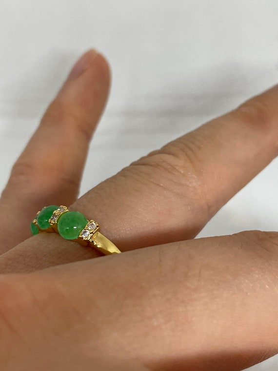 Vintage Lucky Green Nephrite Jade Golden Ring - image 5