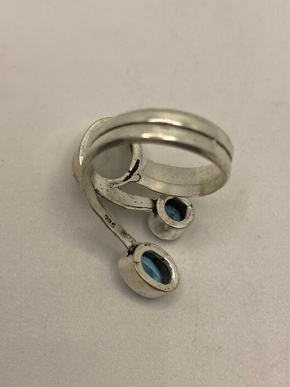 Vintage Genuine Blue White Rainbow Moonstone Ring - image 5