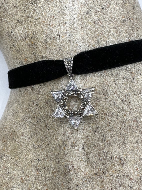 Vintage Marcasite Star of David Choker 925 Sterli… - image 2