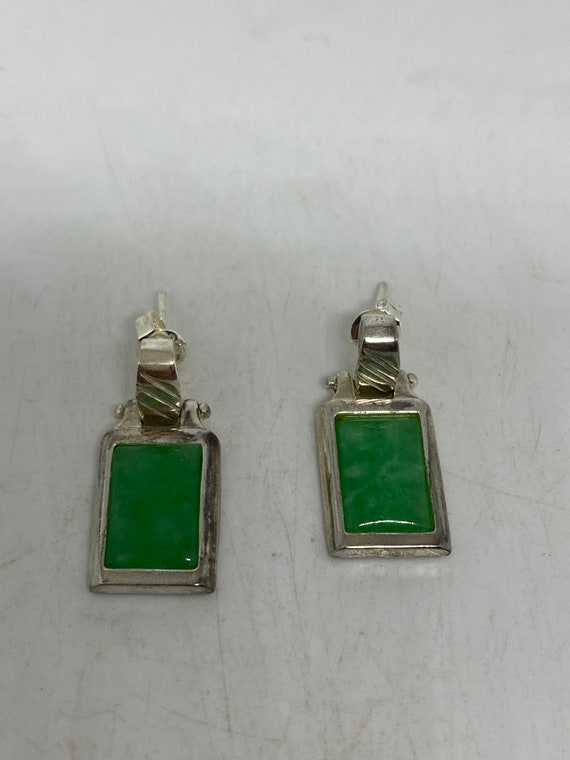 Vintage Green Jade Gemstone Sterling Silver HEart… - image 4